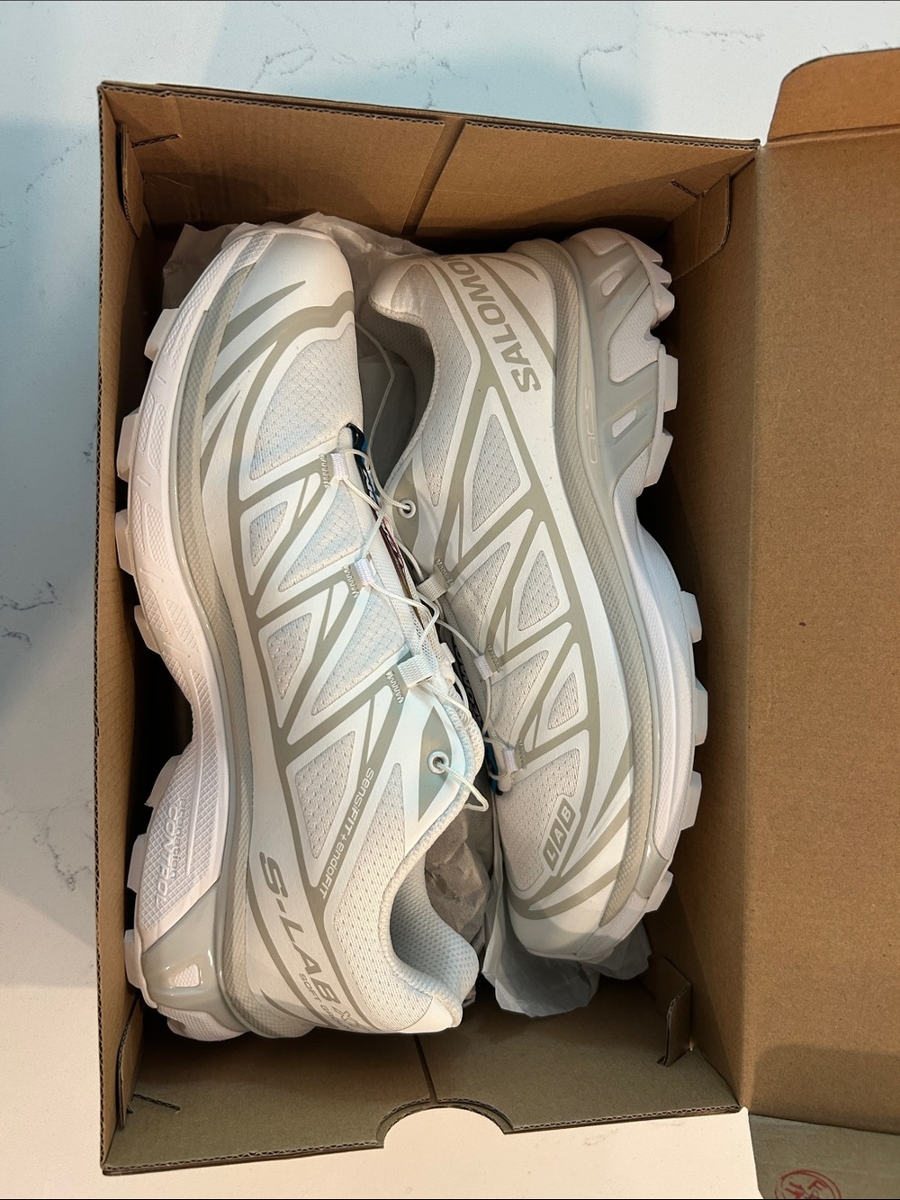 Salomon S/LAB Trail Running Shoes in White and Light Gray
